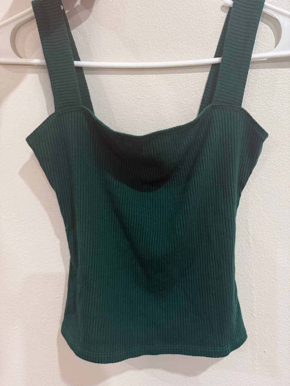 Reformation Dark Green Ribbed Square-Neck Camisole